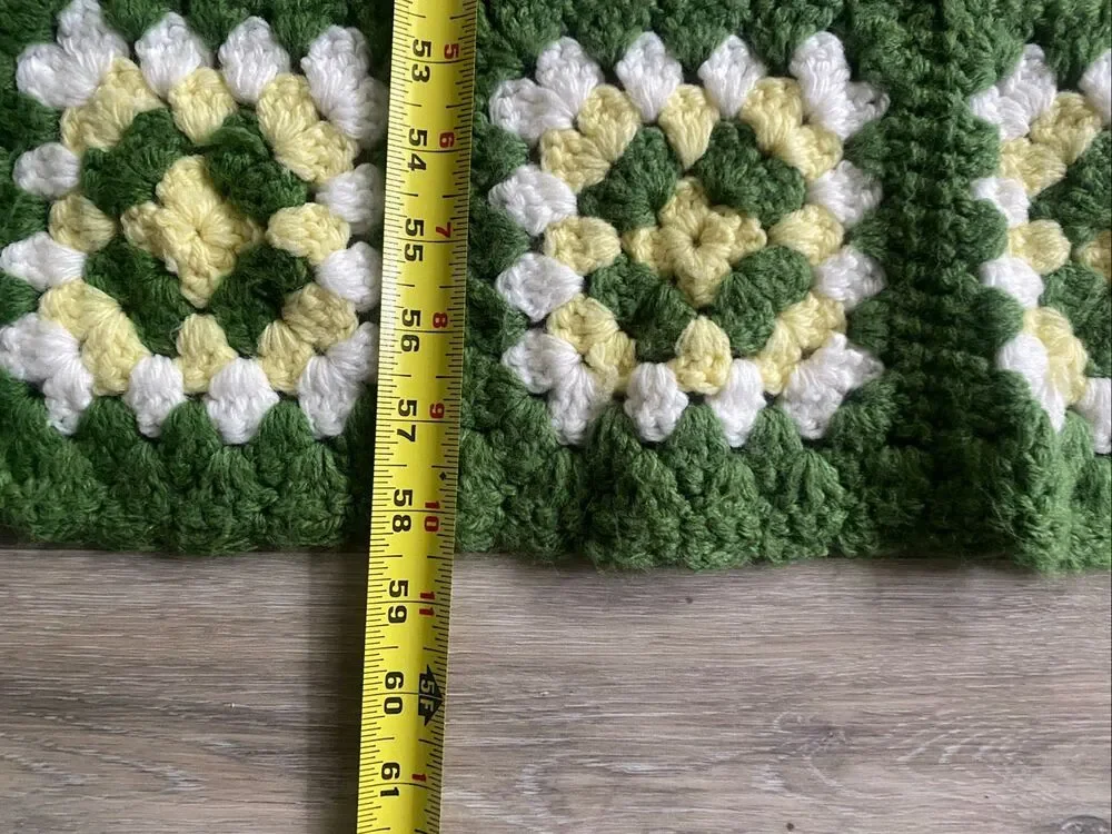 Handmade Crochet Afghan Granny Square Diamond Shape Throw Blanket 58x67 Retro Bo